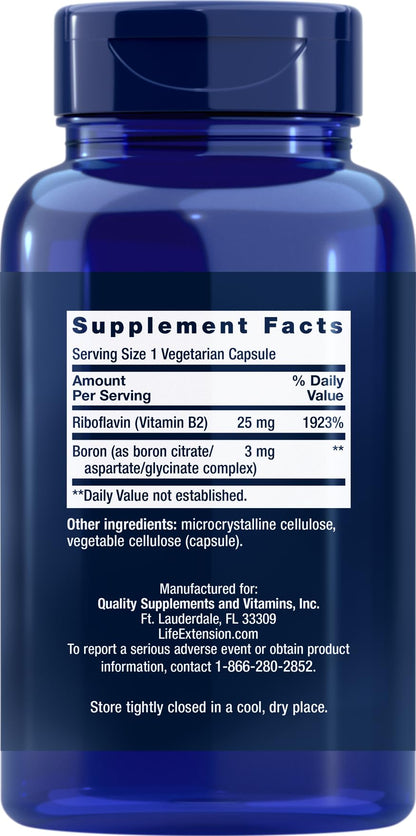 Life Extension Boron 3mg, 180 Veg Caps (Pack of 2) with 25mg of Vitamin B2