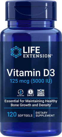 Life Extension Vitamin D3 5000 IU, 120 Softgels, 125mcg