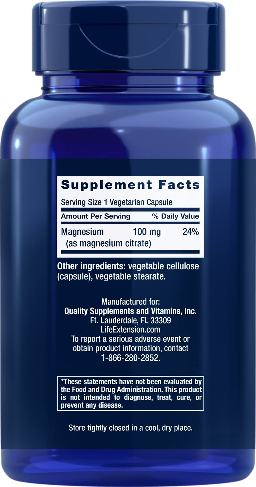 Life Extension Magnesium Citrate 100mg, 180 Vegetarian Capsules (Pack of 2)