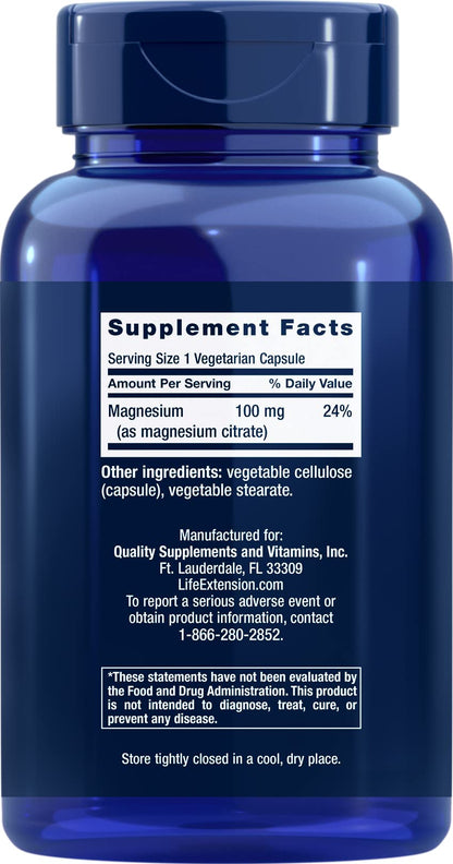 Life Extension Magnesium Citrate 100mg, 180 Vegetarian Capsules (Pack of 2)
