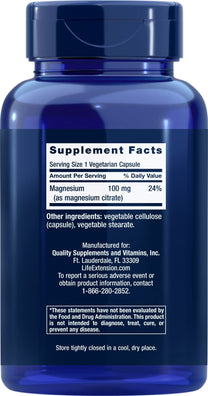 Life Extension Magnesium Citrate 100mg, 180 Vegetarian Capsules