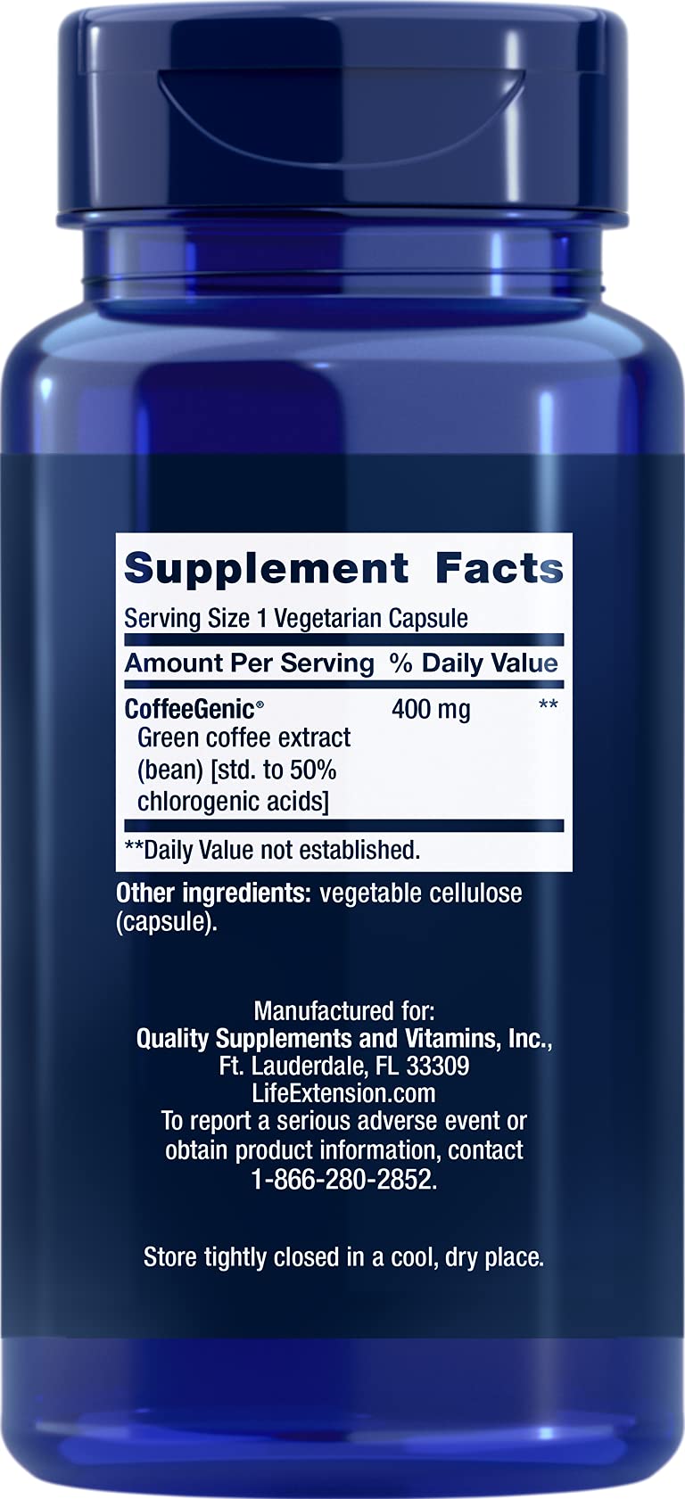 Life Extension CoffeeGenic® Green Coffee Extract, 400 mg, standardized for 50% chlorogenic Acid, After-Meal Metabolism Support, Gluten Free, Non-GMO, Vegetarian, 90 Capsules