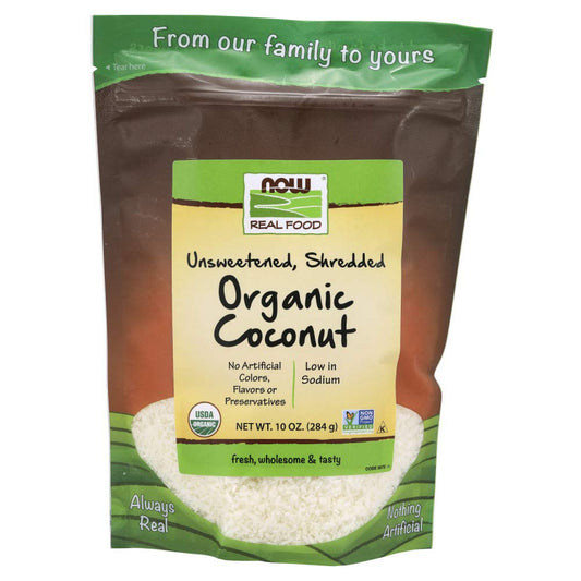 NOW Foods, Organic Coconut, Unsweetened and Shredded, No Added Colors, Flavors or Preservatives, 10-Ounce (Packaging May Vary)