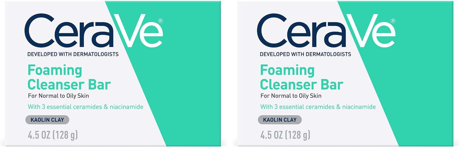 CeraVe Foaming Cleanser Bar, Soap-Free Body and Face Cleanser Bar for Oily Skin, Fragrance Free, 4.5 Ounce (Pack of 2)