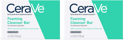 CeraVe Foaming Cleanser Bar, Soap-Free Body and Face Cleanser Bar for Oily Skin, Fragrance Free, 4.5 Ounce (Pack of 2)