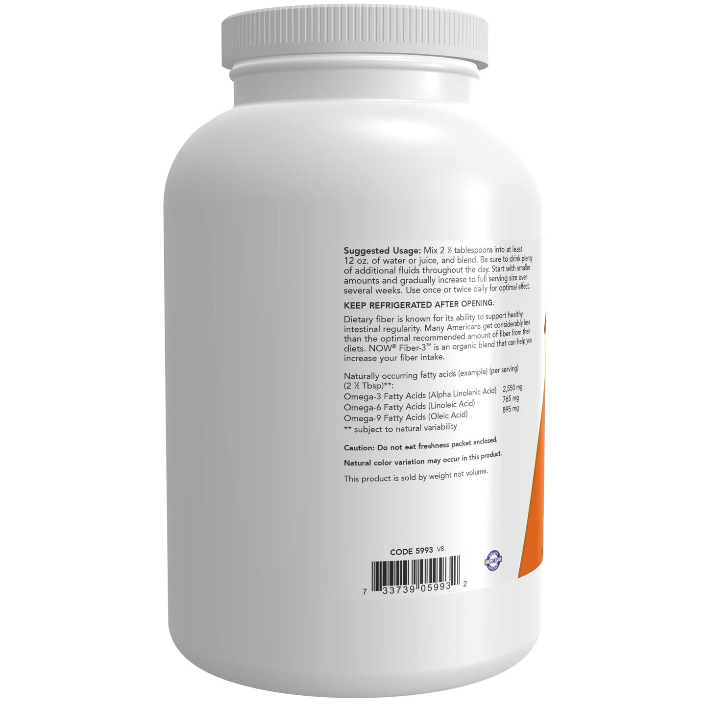 NOW Supplements, Fiber-3, Certified Organic, Non-GMO Project Verified, Psyllium Free, with Organic Golden Flax Meal, Acacia & Inulin, 16-Ounce