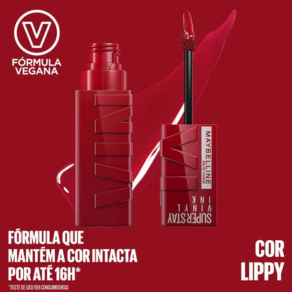 Maybelline Super Stay Vinyl Ink Longwear No-Budge Liquid Lipcolor Makeup, Highly Pigmented Color and Instant Shine, Lippy, Cranberry Red Lipstick, 0.14 fl oz, 1 Count