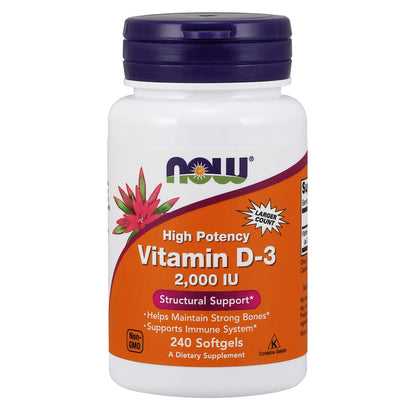 NOW Foods Vitamin D-3, Structural Support 2000 I.U, 480 Softgels