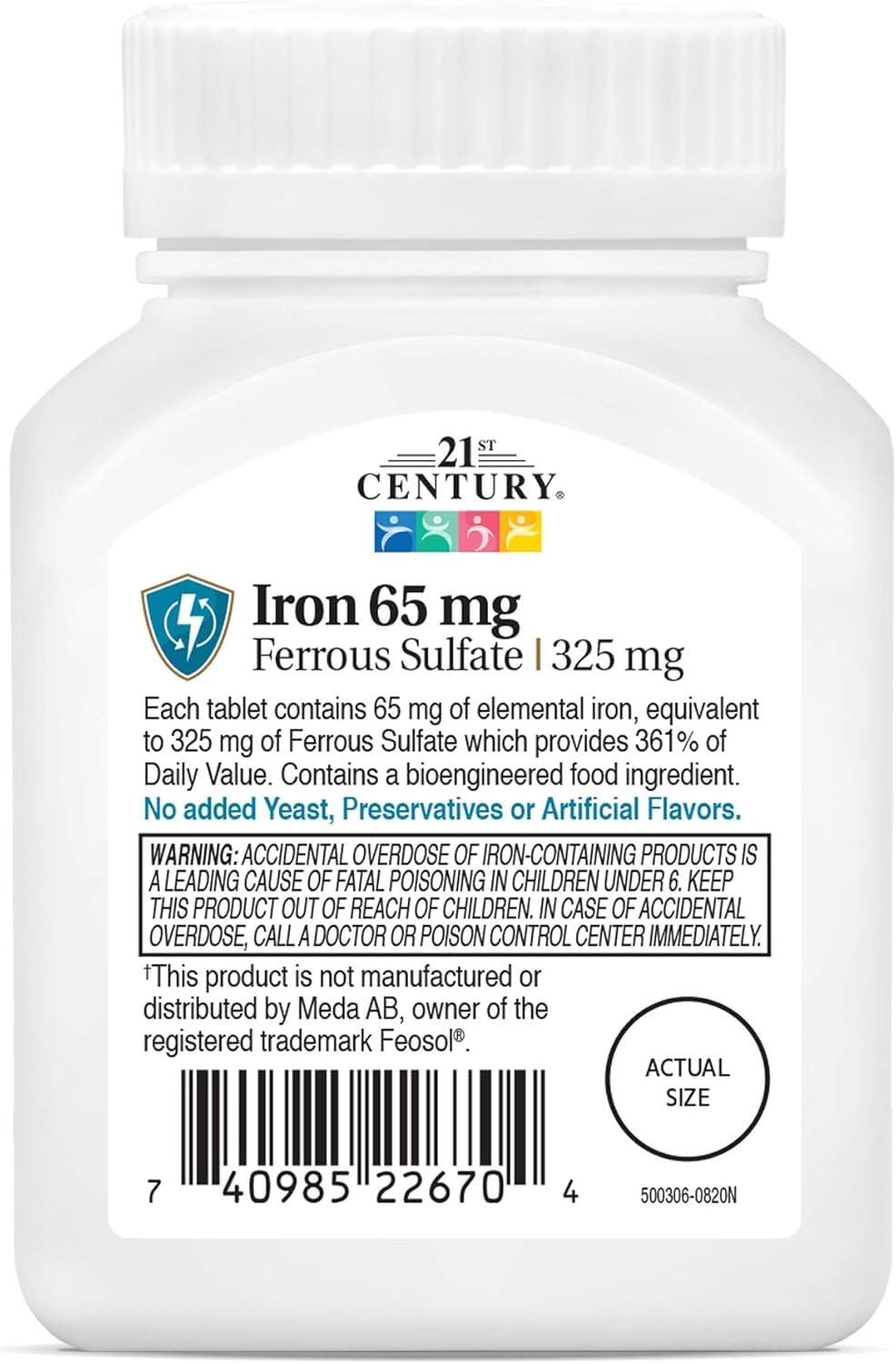 21st Century Maximum Strength Iron 65mg Tablets, Energy Support, 120 Count