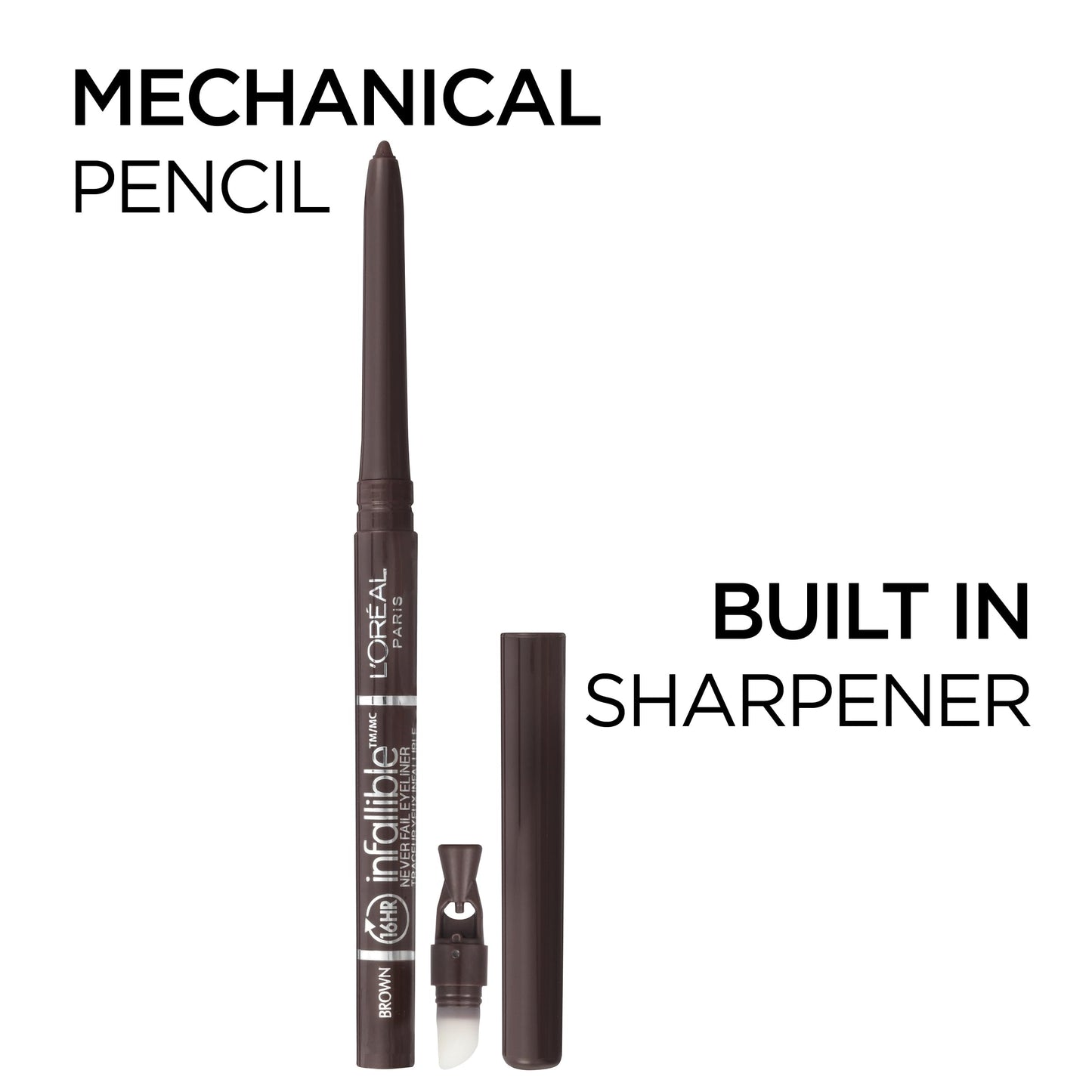 L'Oreal Paris Makeup Infallible Never Fail Original Mechanical Pencil Eyeliner with Built in Sharpener, Black Brown, 0.008 oz., 1 Count