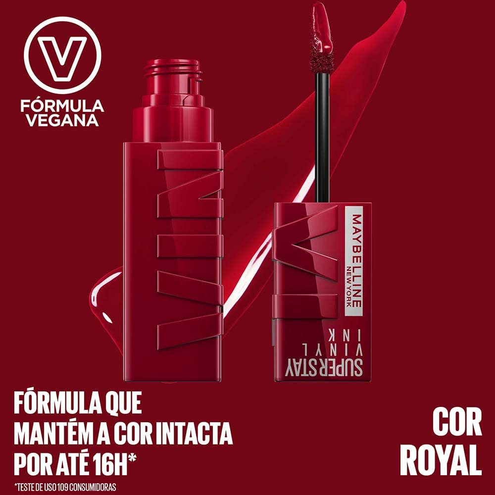 Maybelline Super Stay Vinyl Ink Longwear No-Budge Liquid Lipcolor Makeup, Highly Pigmented Color and Instant Shine, Royal, Deep Wine Red Lipstick, 0.14 fl oz, 1 Count