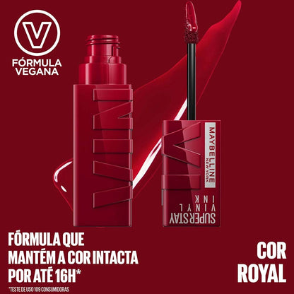 Maybelline Super Stay Vinyl Ink Longwear No-Budge Liquid Lipcolor Makeup, Highly Pigmented Color and Instant Shine, Royal, Deep Wine Red Lipstick, 0.14 fl oz, 1 Count