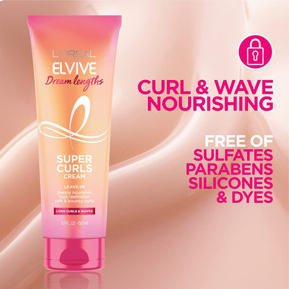 L’Oréal Paris Elvive Dream Lengths Super Curls Cream Leave-In, 5.1 Ounce