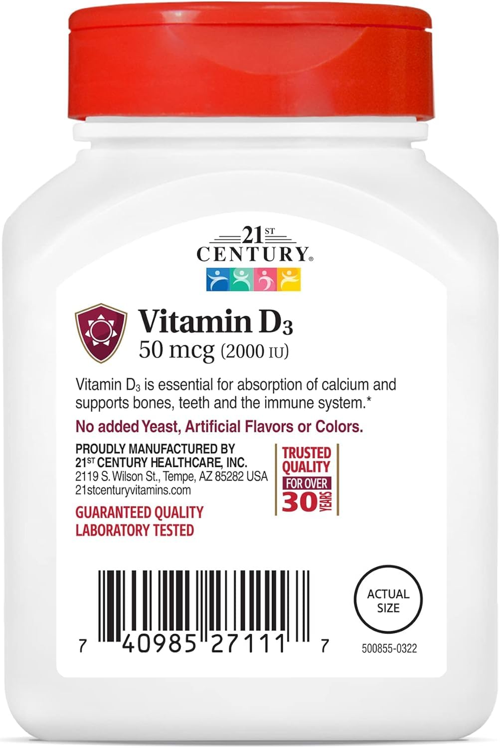 21st Century Vitamin D3 2000 IU Tablets, Bone & Immune, 110 Count
