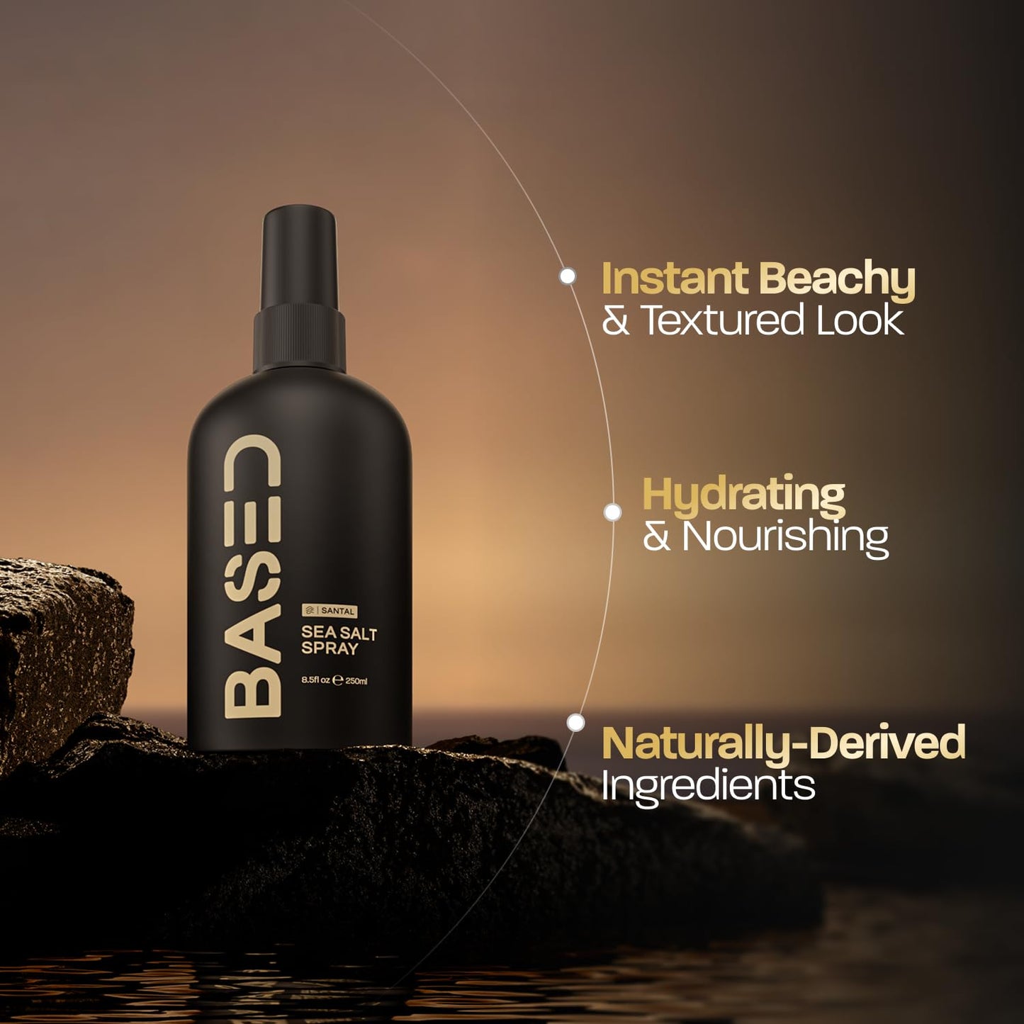 BASED Sea Salt Spray, Natural Finish Sea Salt Spray for Hair, Volume & Texture, Infused with Kelp & Vitamin B5, Light & Non-Greasy, Paraben Free, No Drying Alcohols, 8.5 oz (Pack of 1)