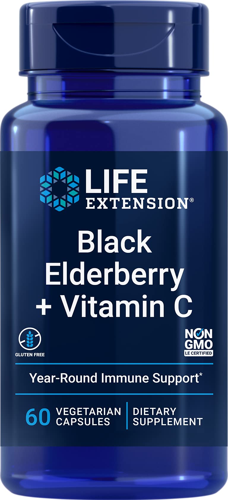 Life Extension Black Elderberry + Vitamin C, 60 Capsules