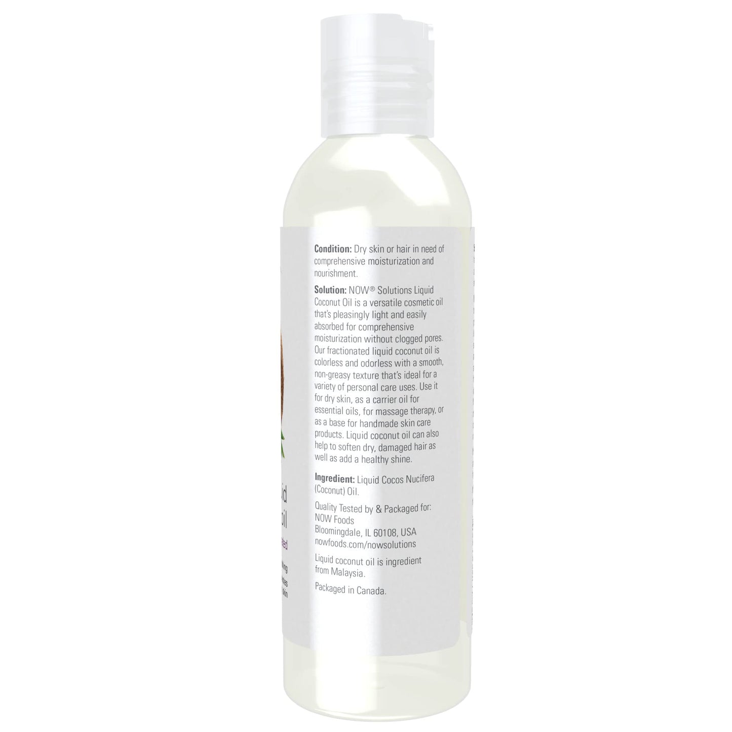 NOW Solutions, Liquid Coconut Oil, Light and Nourishing, Promotes Healthy-Looking Skin and Hair, 4-Ounce (Pack of 2)