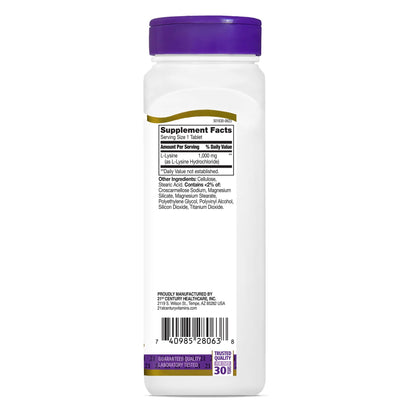 21st Century L-Lysine 1000mg Tablets, Essential Amino Acid, 90 Count