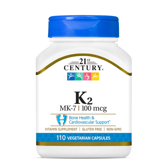 21st Century Vitamin K2 (MK-7) 100mcg Capsules, Bone & Heart, 110 Count