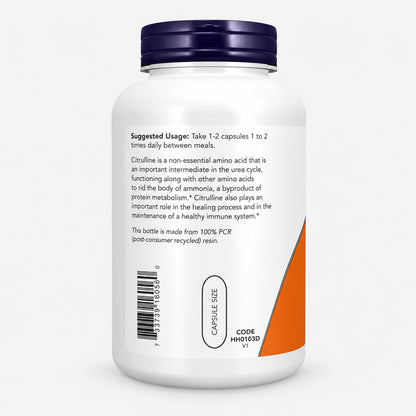 NOW Foods Supplements, L-Citrulline 750 mg, Supports Protein Metabolism*, Amino Acid, 240 Veg Capsules