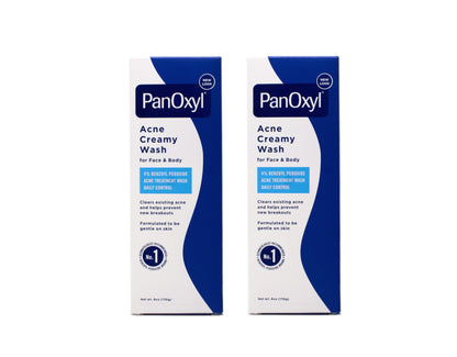 PanOxyl Acne Creamy Wash, 4% Benzoyl Peroxide 6 Ounce, (Pack of 2)