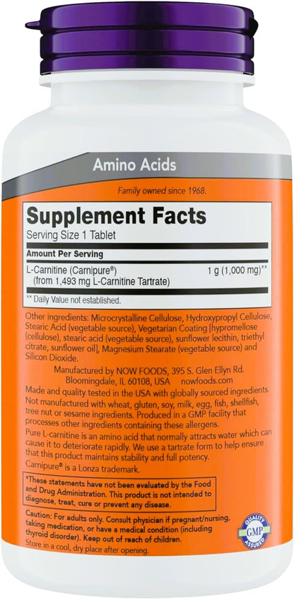 NOW Foods Supplements, L-Carnitine 1,000 mg, Purest Form, Carnipure, Amino Acid, Fitness Support, Tablets, 150 Count