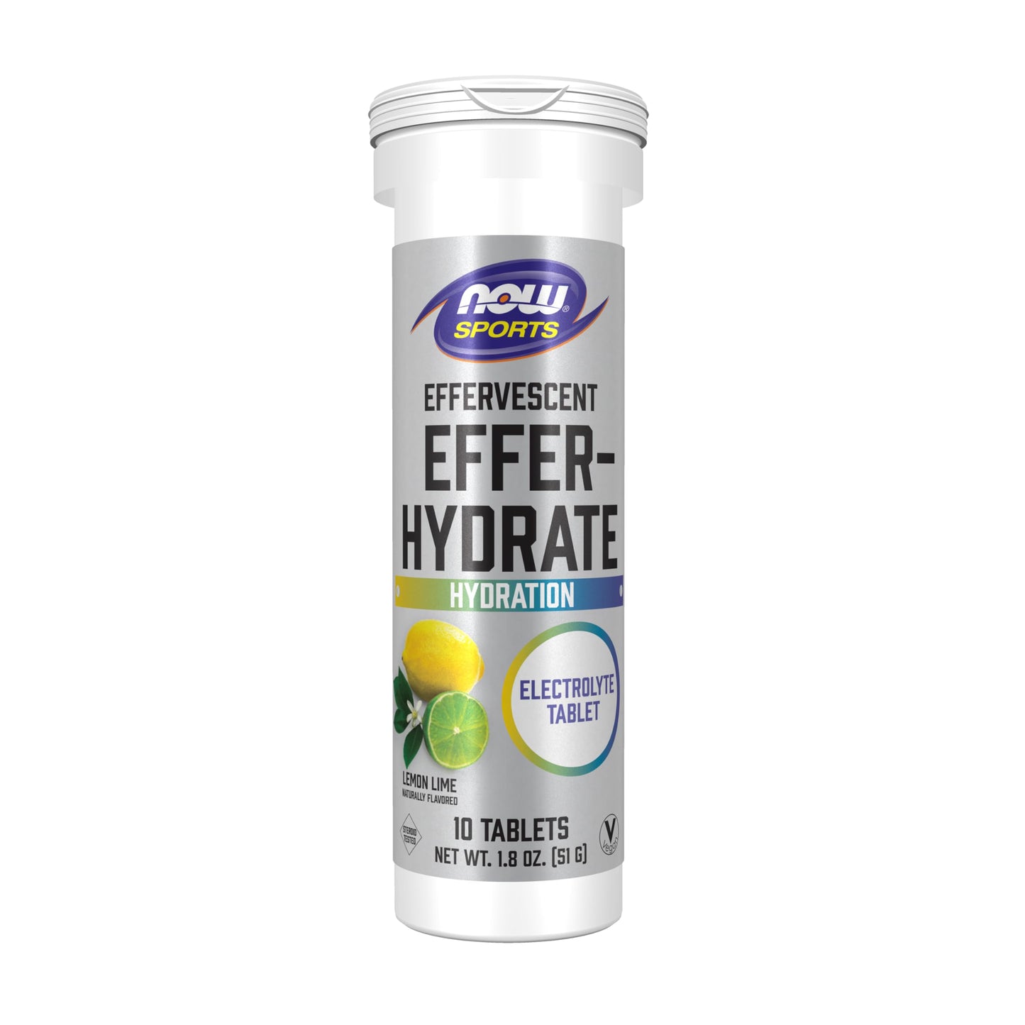 NOW Foods Sports Nutrition, Effervescent Effer-Hydrate, Electrolyte Supplement, Recovery*, Lemon Lime, 10 Tablets