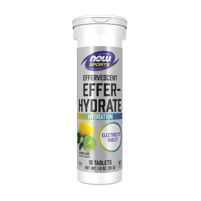 NOW Foods Sports Nutrition, Effervescent Effer-Hydrate, Electrolyte Supplement, Recovery*, Lemon Lime, 10 Tablets