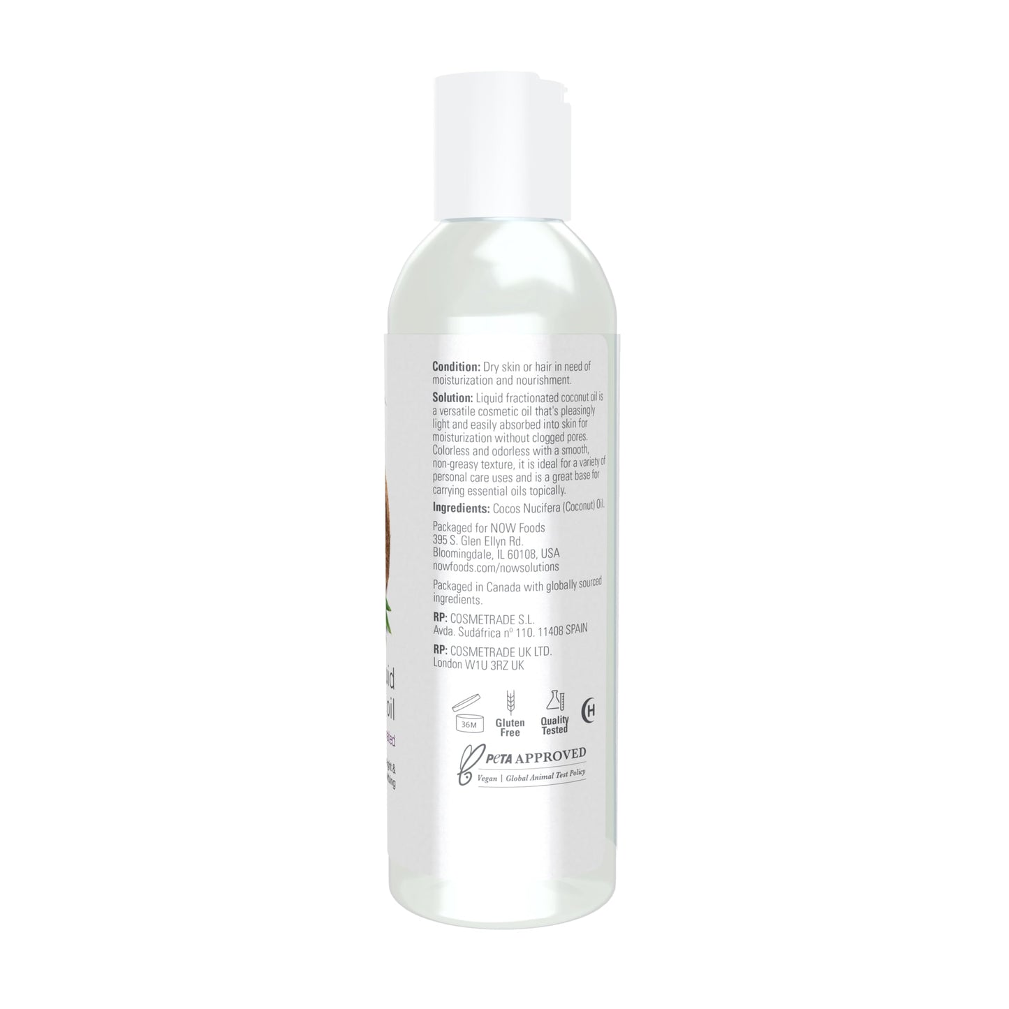 NOW Foods Solutions, Liquid Coconut Oil, Light and Nourishing, Promotes Healthy-Looking Skin and Hair, 4-Ounce