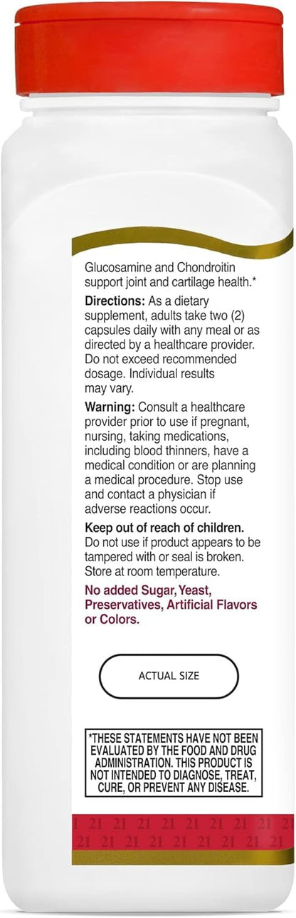 21st Century Glucosamine Chondroitin, Original Strength Joint Health Supplement for Adults, Cartilage and Mobility Support, Non-GMO, 200 Capsules