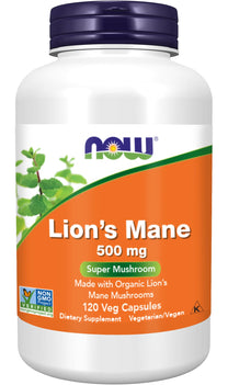NOW Foods Supplements Lion's Mane 500 mg Super Mushroom Made with Organic Lion's Mane Mushrooms 120 Veg Capsules