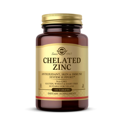 Solgar Chelated Zinc, 100 Tablets - Zinc for Healthy Skin - 100 Servings