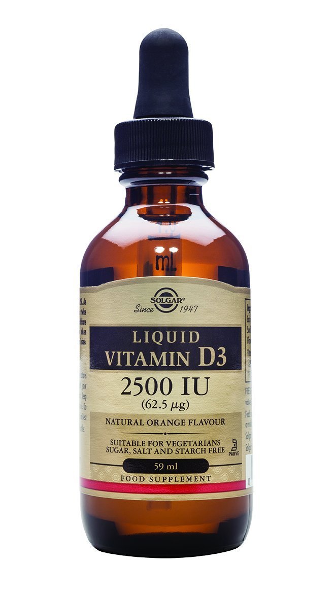 Solgar Liquid Vitamin D3 125 mcg (5,000 IU), 2 fl oz - Delicious, Natural Orange Flavor - Helps Maintain Healthy Bones & Teeth - Immune System Support - Gluten Free, Dairy Free, Kosher - 59 Servings