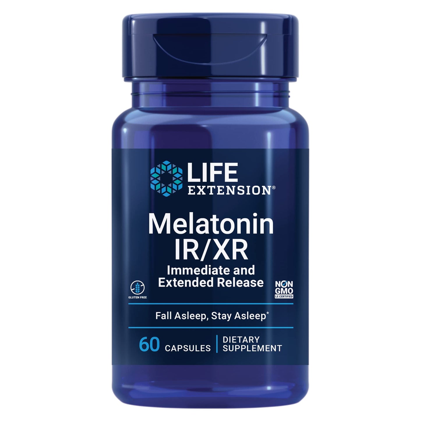 Life Extension Melatonin IR/XR, 1.5 mg, immediate- and Extended-Release Formula for Optimal Sleep Support, Healthy circadian Rhythms, Cellular Defense, Gluten-Free, Non-GMO, 60 Capsules