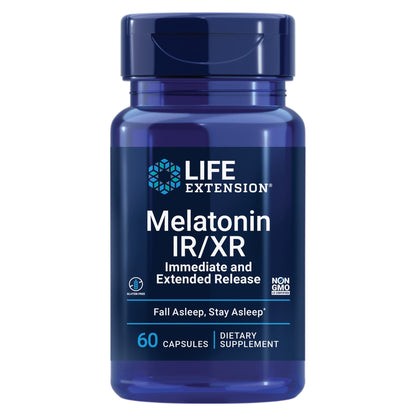 Life Extension Melatonin IR/XR, 1.5 mg, immediate- and Extended-Release Formula for Optimal Sleep Support, Healthy circadian Rhythms, Cellular Defense, Gluten-Free, Non-GMO, 60 Capsules