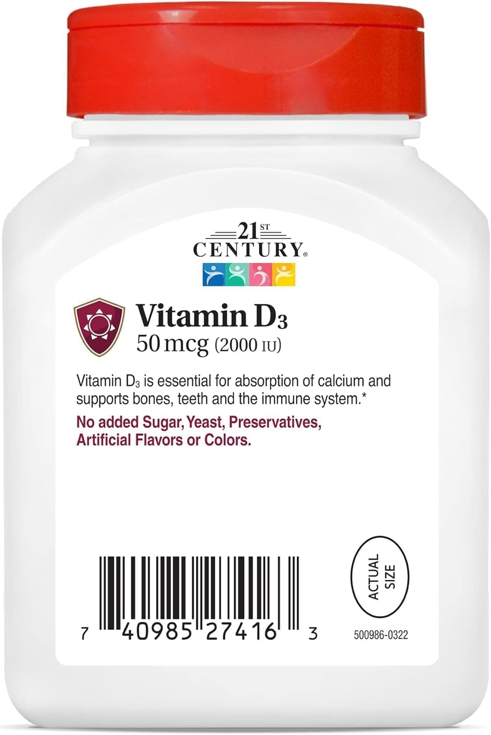 21st Century Vitamin D3 2000 IU Softgels, Bone & Immune, 250 Count