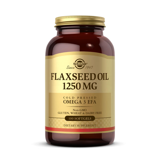 Solgar Flaxseed Oil 1250 mg - 100 Softgels - Concentrated Plant Source of Omega-3 Alpha-Linoleic Acid (ALA) - Non-GMO, Gluten Free - 50 Servings