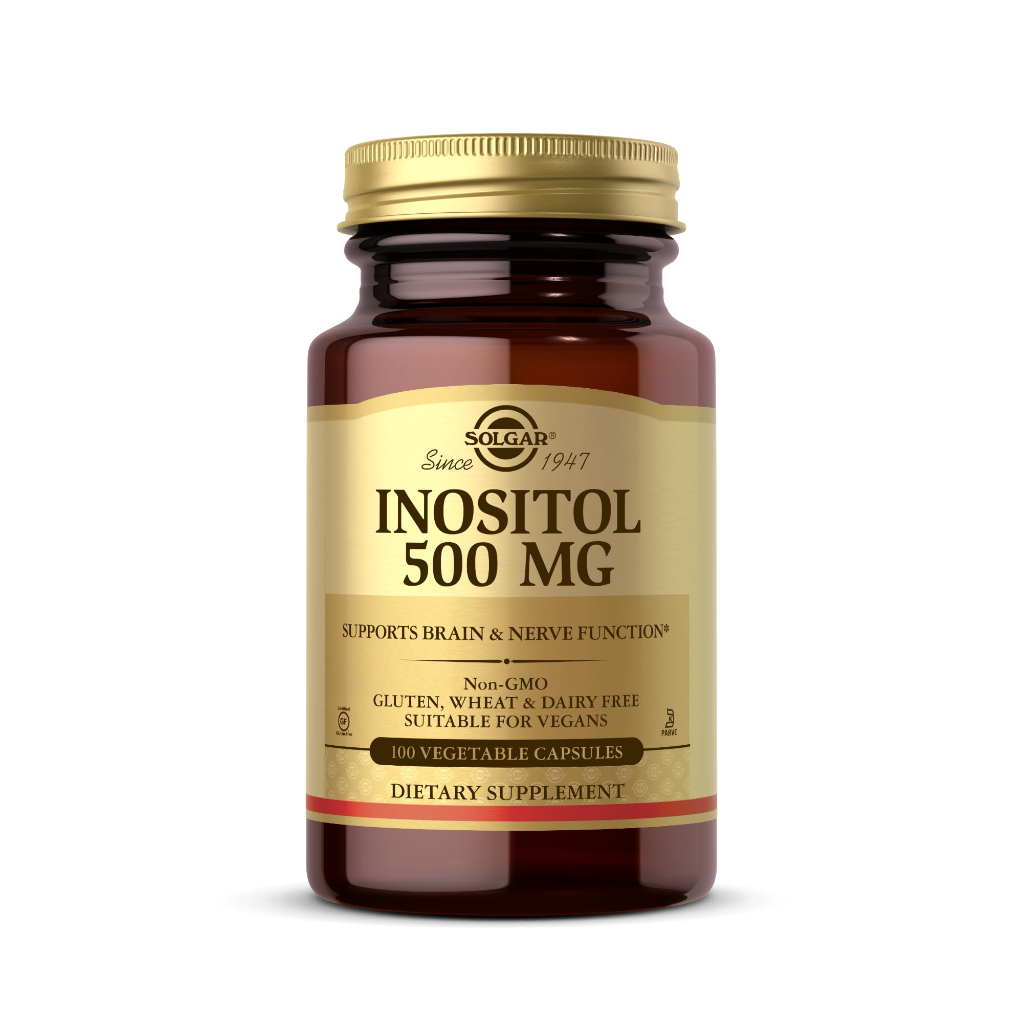 Solgar Inositol 500 mg - 100 Vegetable Capsules - Non-GMO, Vegan, Gluten Free, Dairy Free, Kosher - 100 Servings