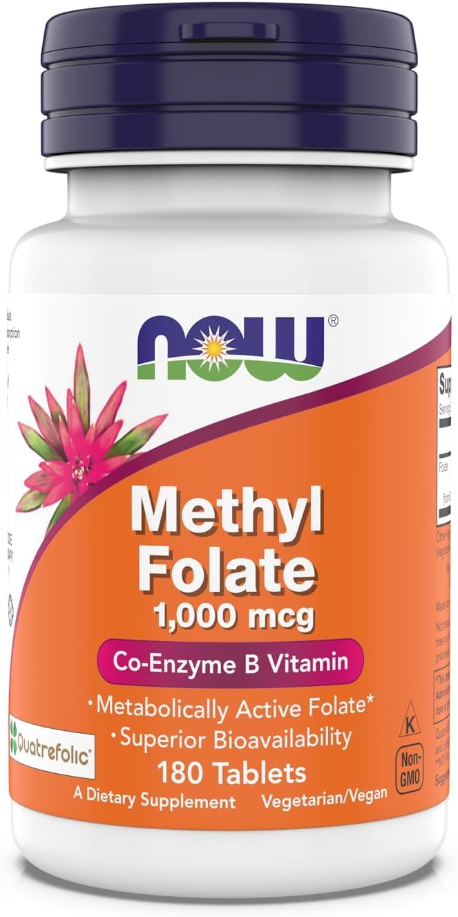 Now Supplements Methyl Folate 1,000 mcg, Metabolically Active Folate, Co-Enzyme B Vitamin, 180 Tablets