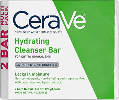 CeraVe Hydrating Cleanser Bar, Soap-Free Face & Body Cleanser, 2-Pack