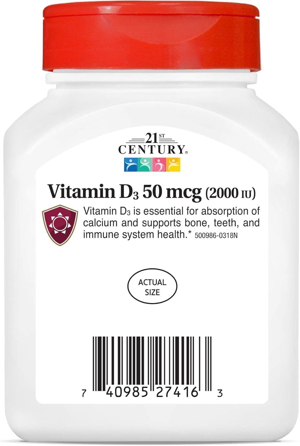 21st Century Vitamin D3 2000 IU Softgels, Bone & Immune, 250 Count