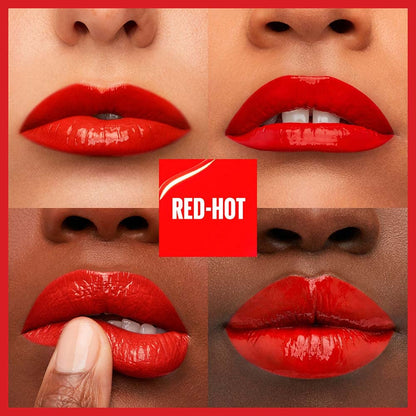 Maybelline Super Stay Vinyl Ink Longwear No-Budge Liquid Lipcolor Makeup, Highly Pigmented Color and Instant Shine, Red-Hot, Fire Engine Red Lipstick, 0.14 fl oz, 1 Count