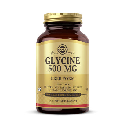 Solgar Glycine 500 mg - 100 Vegetable Capsules - Non-GMO, Vegan, Gluten Free, Dairy Free, Kosher - 100 Servings