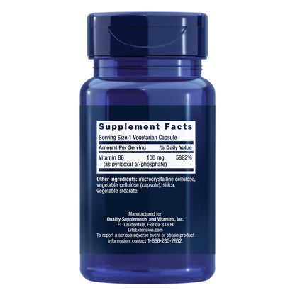 Life Extension Pyridoxal 5'-Phosphate Caps—Vitamin B6, 100 mg, Bioactive B6 for Cardiovascular, Kidney & Nerve Health—Gluten-Free, Non-GMO, Vegetarian—60 Vegetarian Capsules