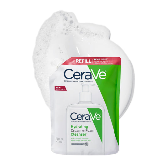 CeraVe Hydrating Cream To Foam Cleanser, Face Wash for Dry Skin,16oz Refill