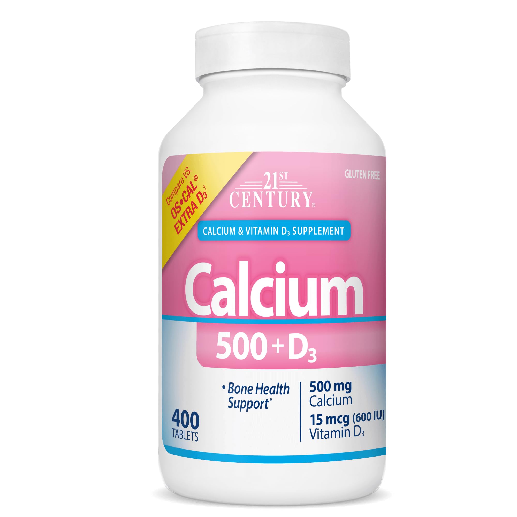21st Century Calcium 500 Plus Extra D3 Caplets, Bone Health, 400 Count