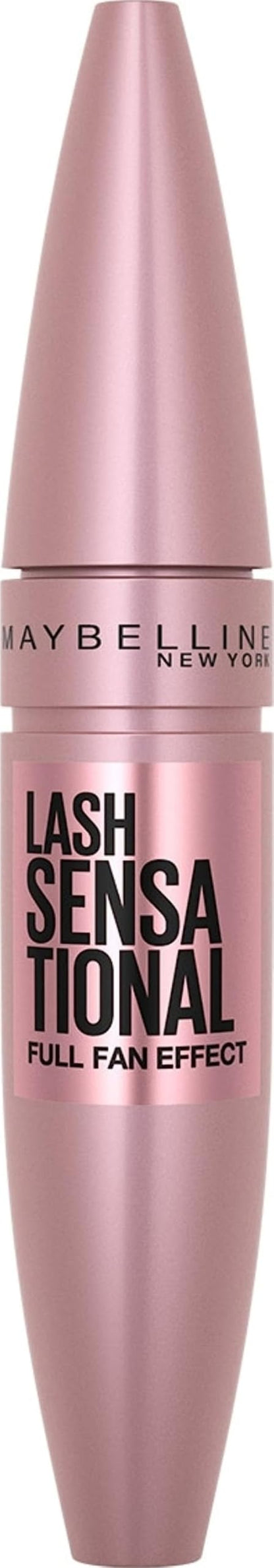 Maybelline Lash Sensational Washable Mascara, Lengthening and Volumizing for a Full Fan Effect, Blackest Black, 1 Count