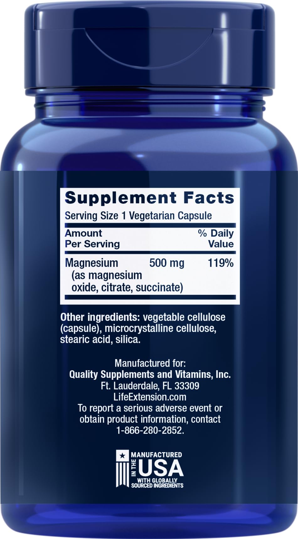 Life Extension Magnesium 500 mg, 100 Vegetarian Capsules (Pack of 3)