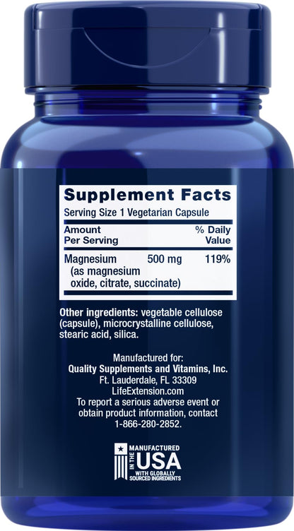 Life Extension Magnesium 500 mg, 100 Vegetarian Capsules (Pack of 3)