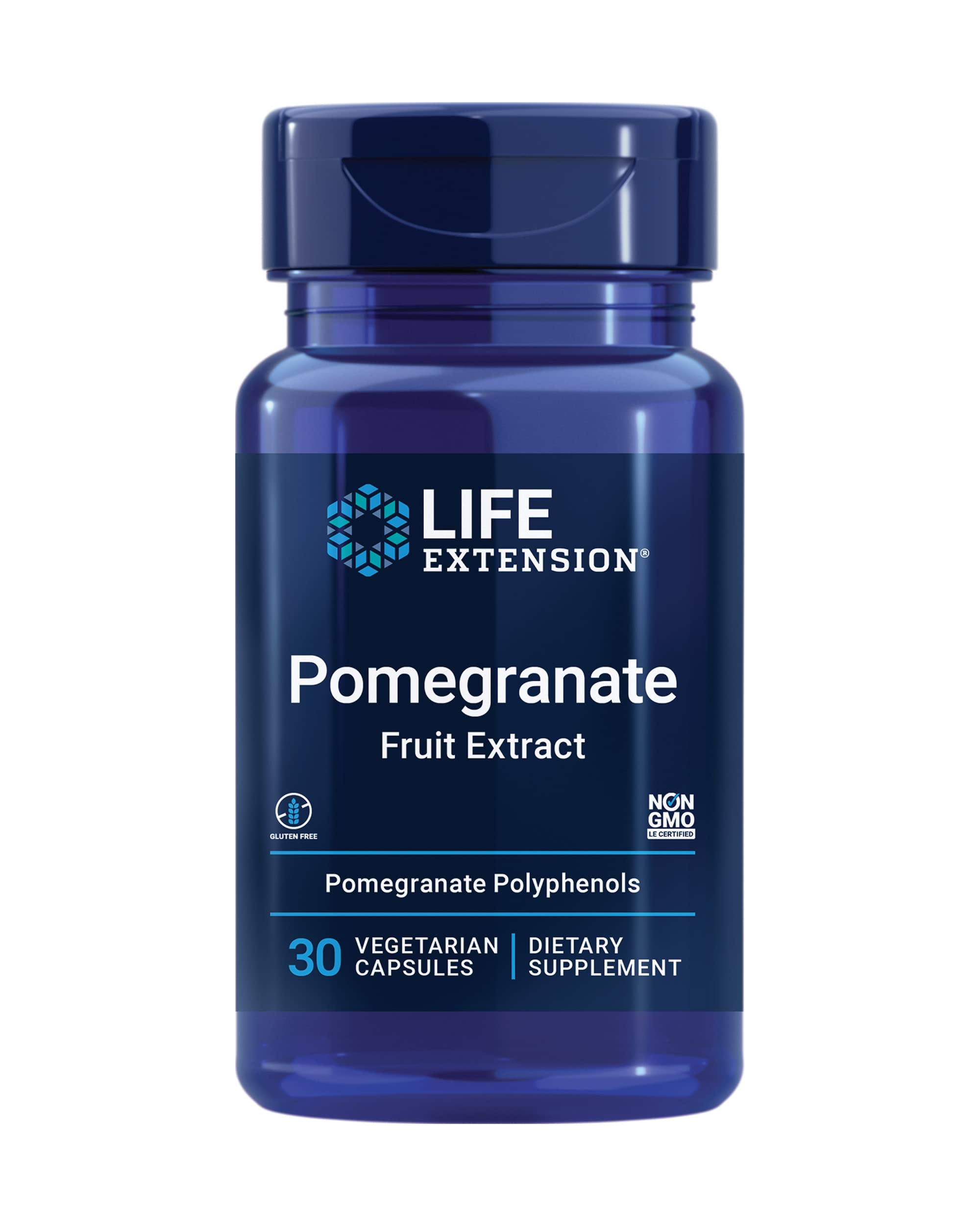 Life Extension Pomegranate Fruit Extract, 500 mg, antioxidant polyphenols for Cardiovascular Health, superfood, Gluten Free, Non-GMO, Vegetarian, 30 Capsules